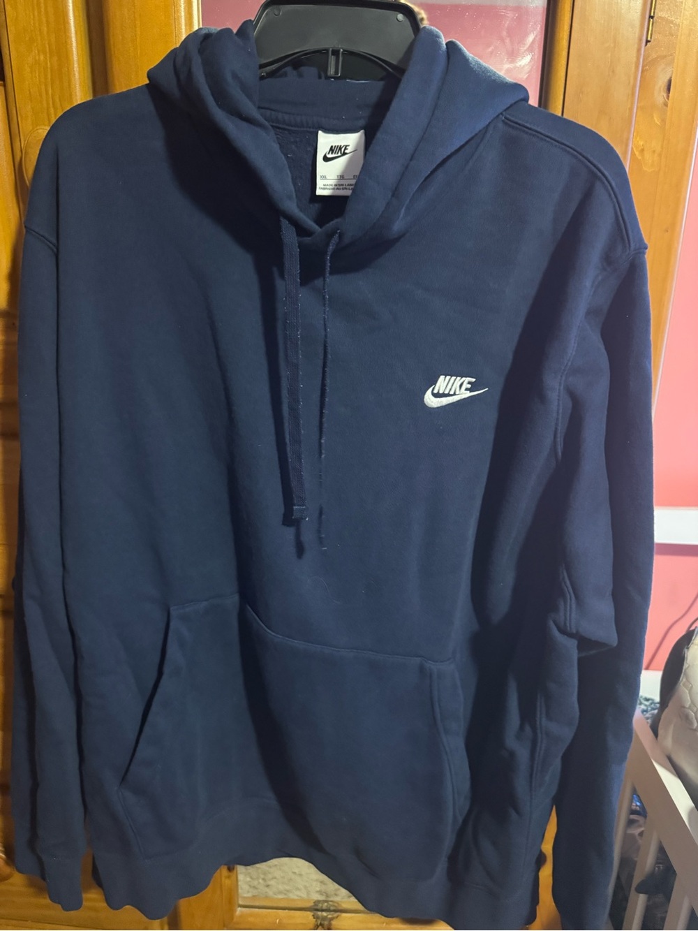 Nike Navy Blue Pullover Hoodie with White Swoosh